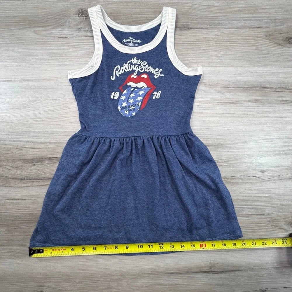 The Rolling Stones Girls Blue 1978‎ American Tour Graphic Ringer Dress Size 6/6X - Picture 8 of 9